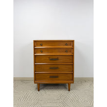 Load image into Gallery viewer, Heritage MCM Tallboy Dresser Brutalist Brass Pulls Vintage Mid-Century Modern
