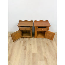 Load image into Gallery viewer, Pair of Rustic Pine Nightstands Drawer Arched Cabinet Door Scalloped European
