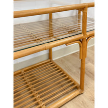 Load image into Gallery viewer, Vintage Console Table Rattan Two-Tier Glass Top Coastal Entryway Sofa Table Rare
