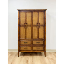 Load image into Gallery viewer, Vintage Thomasville Pauletti Faux Bamboo Woven Armoire, Collectible Storage
