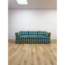 Load image into Gallery viewer, Vintage MCM Retro Plaid Sofa in Electric Blue and Green with Nailhead Trim

