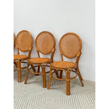 Load image into Gallery viewer, Cane Rattan Round Dining Chair Set Four Cushion Coastal Hollywood Regency
