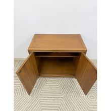 Load image into Gallery viewer, MCM Cabinet Brass Pulls Checker Panel Doors Vintage Mid-Century Storage
