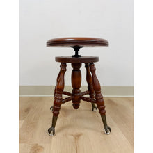 Load image into Gallery viewer, Vintage Victorian Adjustable Piano Stool Brass Claw Ball Feet Turned Wood
