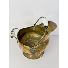 Load image into Gallery viewer, Antique Brass and Blue Porcelain Coal Scuttle Helmet Form Early 20th Century
