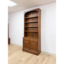Load image into Gallery viewer, Handmade Pine Walnut Tone Bookcase Desk Drawers Cabinet Antique Style
