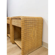 Load image into Gallery viewer, Pair of Vintage Wicker Arched Nightstands Coastal Regency Bedside Tables
