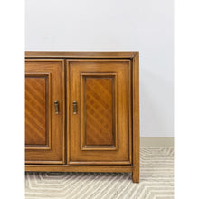 Load image into Gallery viewer, MCM Cabinet Brass Pulls Checker Panel Doors Vintage Mid-Century Storage
