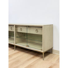 Load image into Gallery viewer, Modern American Drew Corsica Painted Gray Console Credenza Glass Doors Coastal

