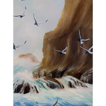 Load image into Gallery viewer, Original Seaside Oil Painting Seagulls Cliffs, Signed N. Gibbs Art, Coastal
