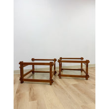 Load image into Gallery viewer, Pair of Vintage Teak Mortise and Tenon Side Tables, Glass Top and Base
