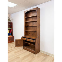 Load image into Gallery viewer, Handmade Pine Walnut Tone Bookcase Desk Drawers Cabinet Antique Style
