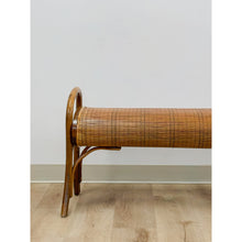 Load image into Gallery viewer, French Style Bentwood Rattan Woven Bench Vintage MCM 1960s Accent Boho Design
