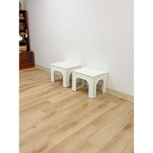 Load image into Gallery viewer, Vintage Side Tables White Painted Parquet Faux Bamboo Regency Pair Accent
