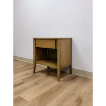 Load image into Gallery viewer, Mid Century Nightstand Single Drawer Open Cubby Gray Wood Tone Tapered Leg
