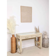 Load image into Gallery viewer, Rattan glass top desk
